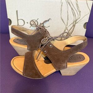 b.o.c. Brown Wedge Sandals with Lace-Up Design like new.